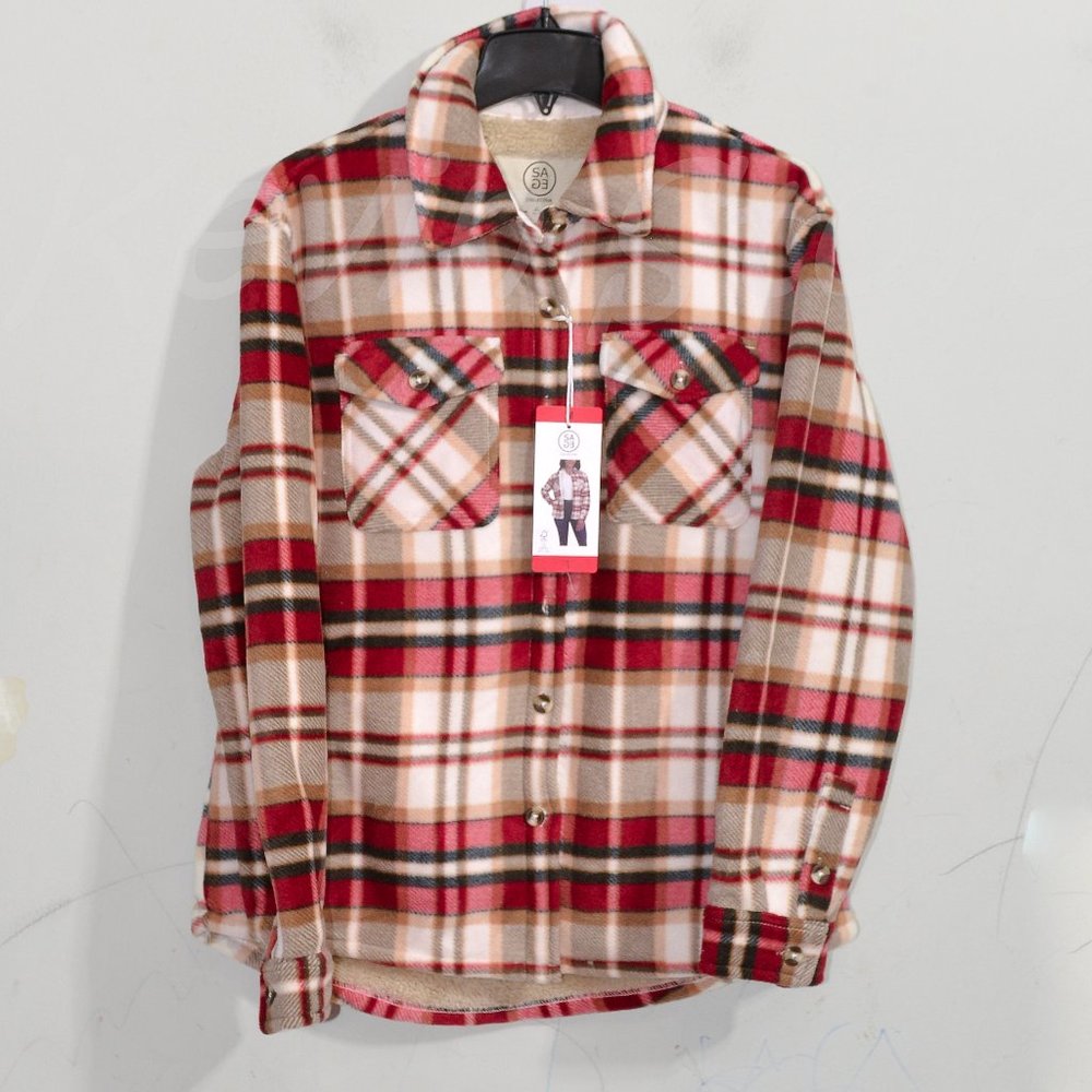 Red NWT Sage‎ Ladies' Plush Plaid Shirt Jacket